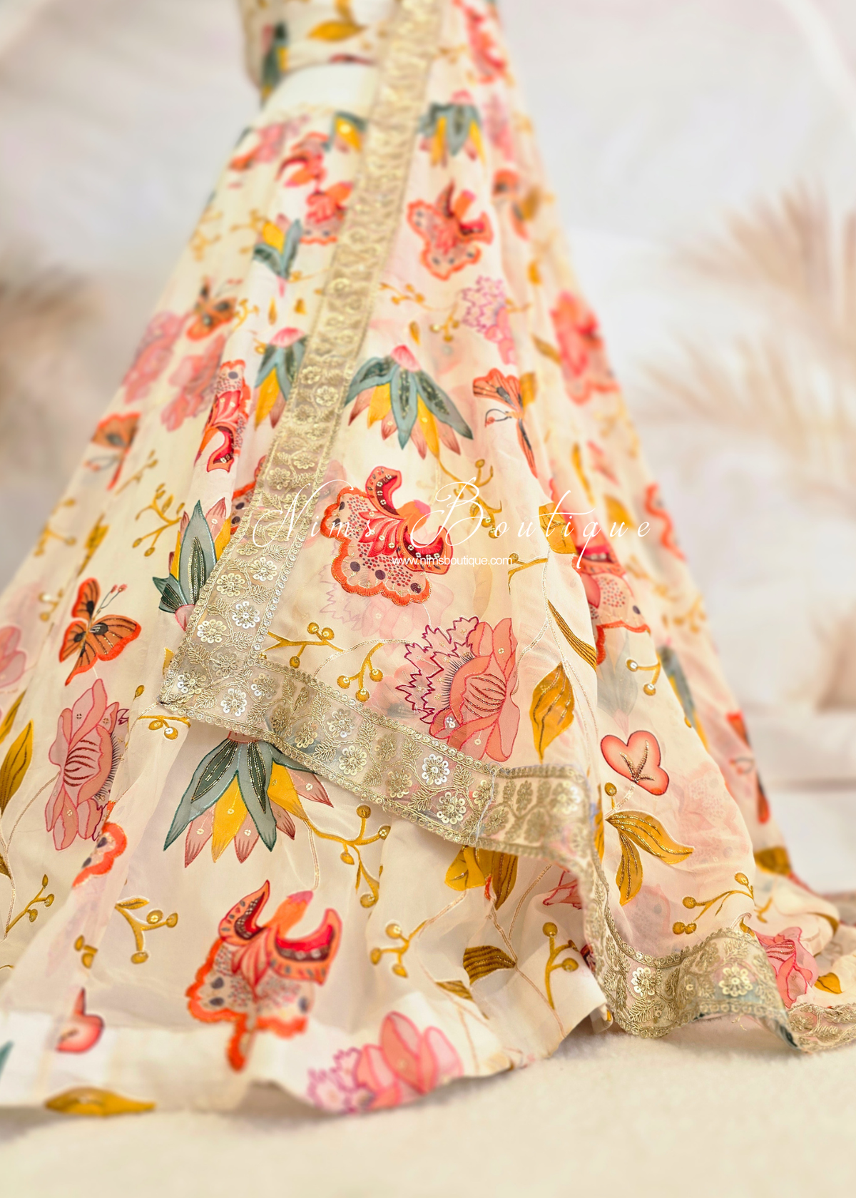 Evelina Ivory & Orange Floral Dupatta/Chunni