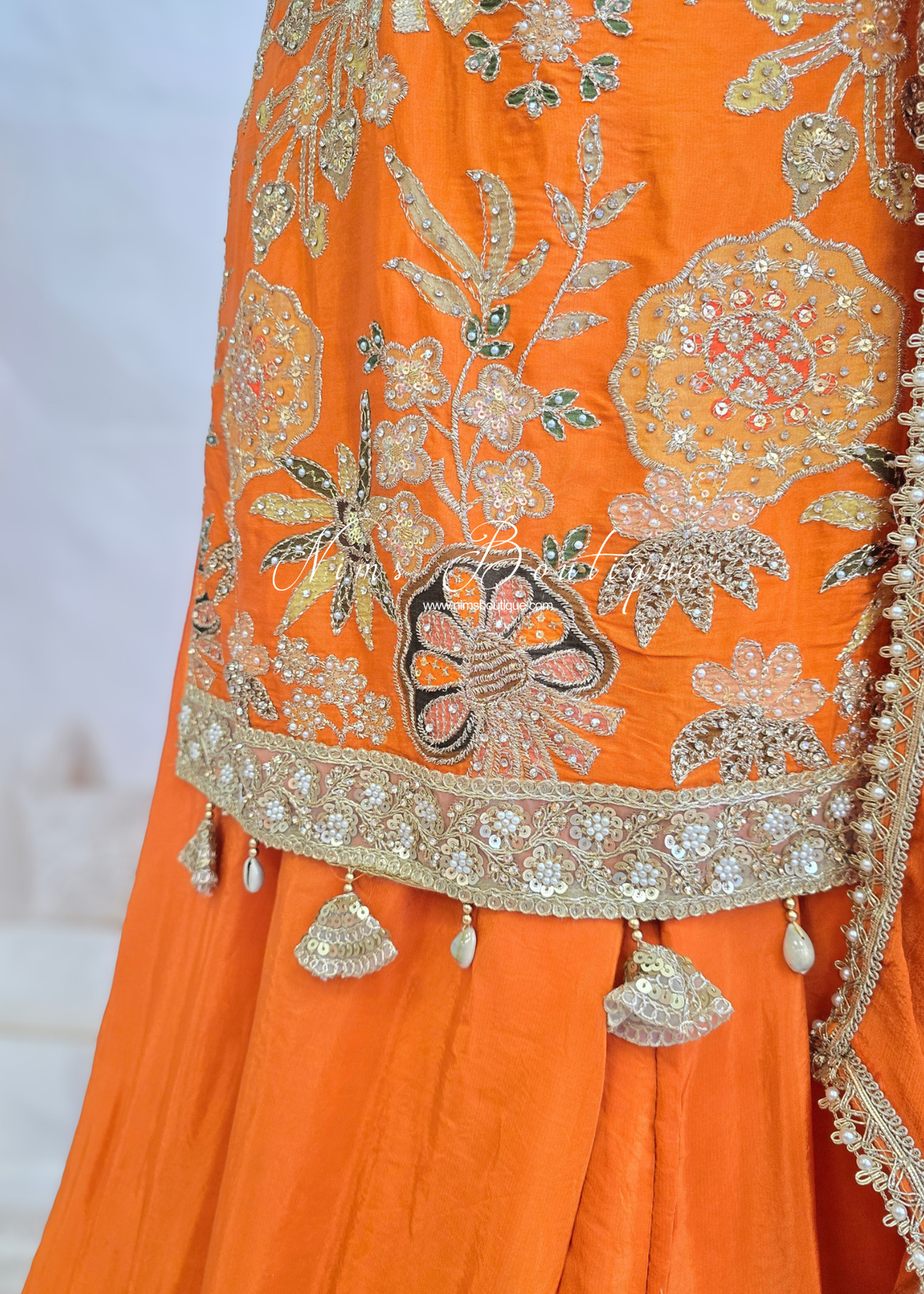 Orange Multicolour Embroidered Sharara Suit (Size 10-12)