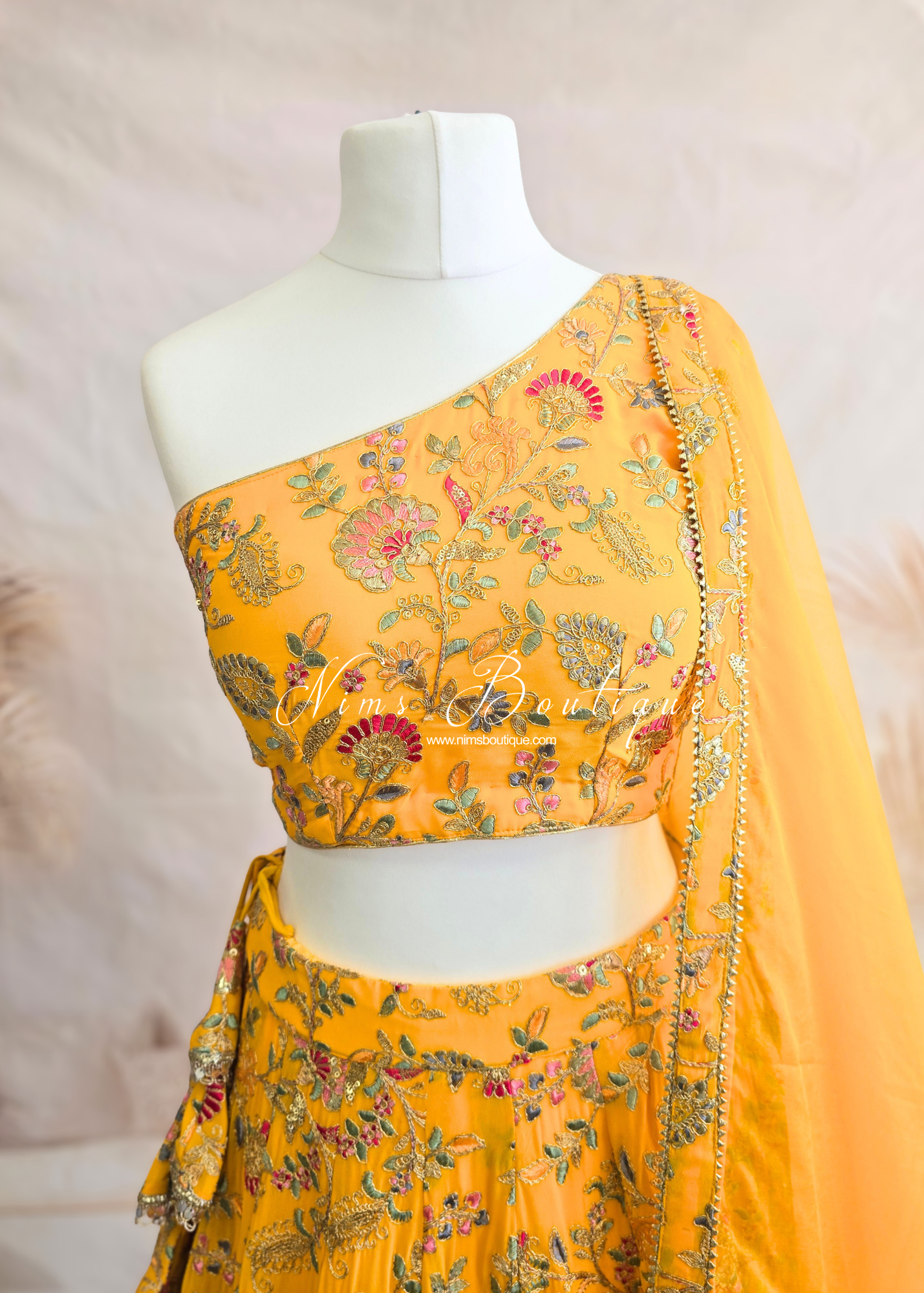 Amrita Yellow Multicolour One Shoulder Lehnga (sizes 6-18)