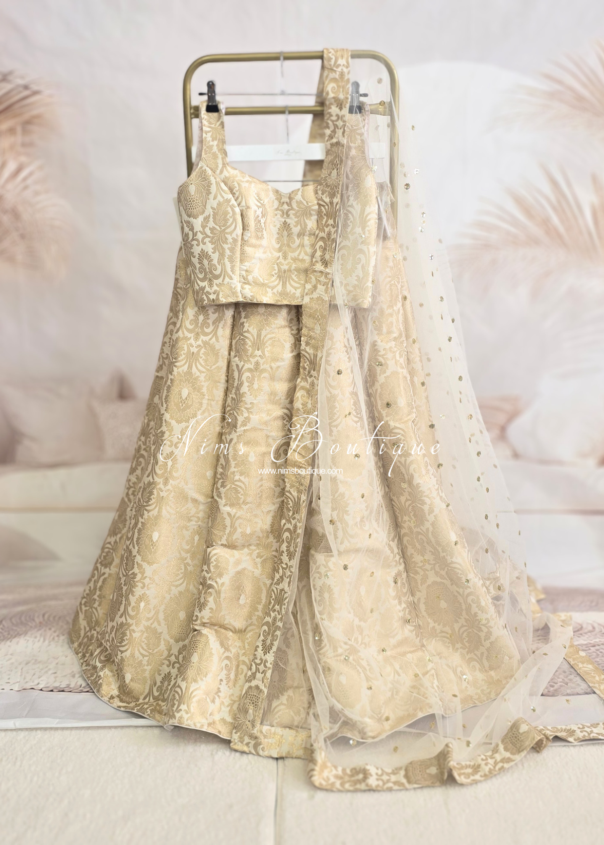 Ivory Brocade & Net Sequin Dupatta/Chunni