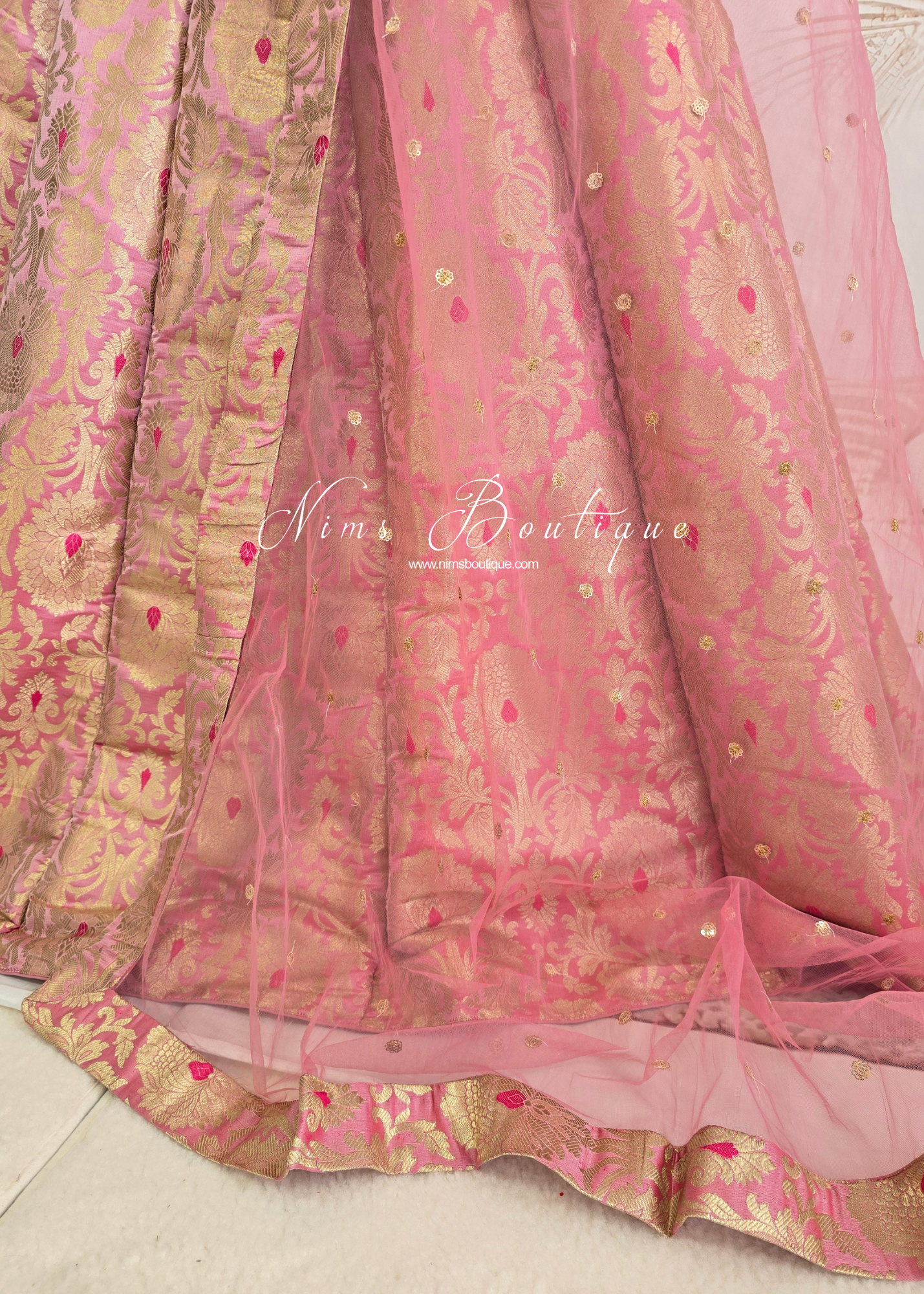 Jasmine Pink Brocade & Net Sequin Dupatta/Chunni