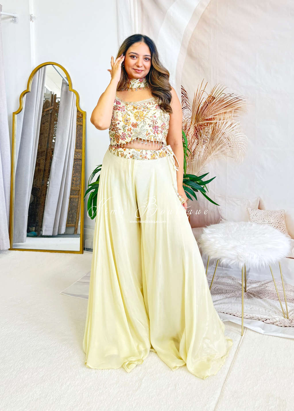 Pastel Embroidered Top and Trouser Suit (size 12)