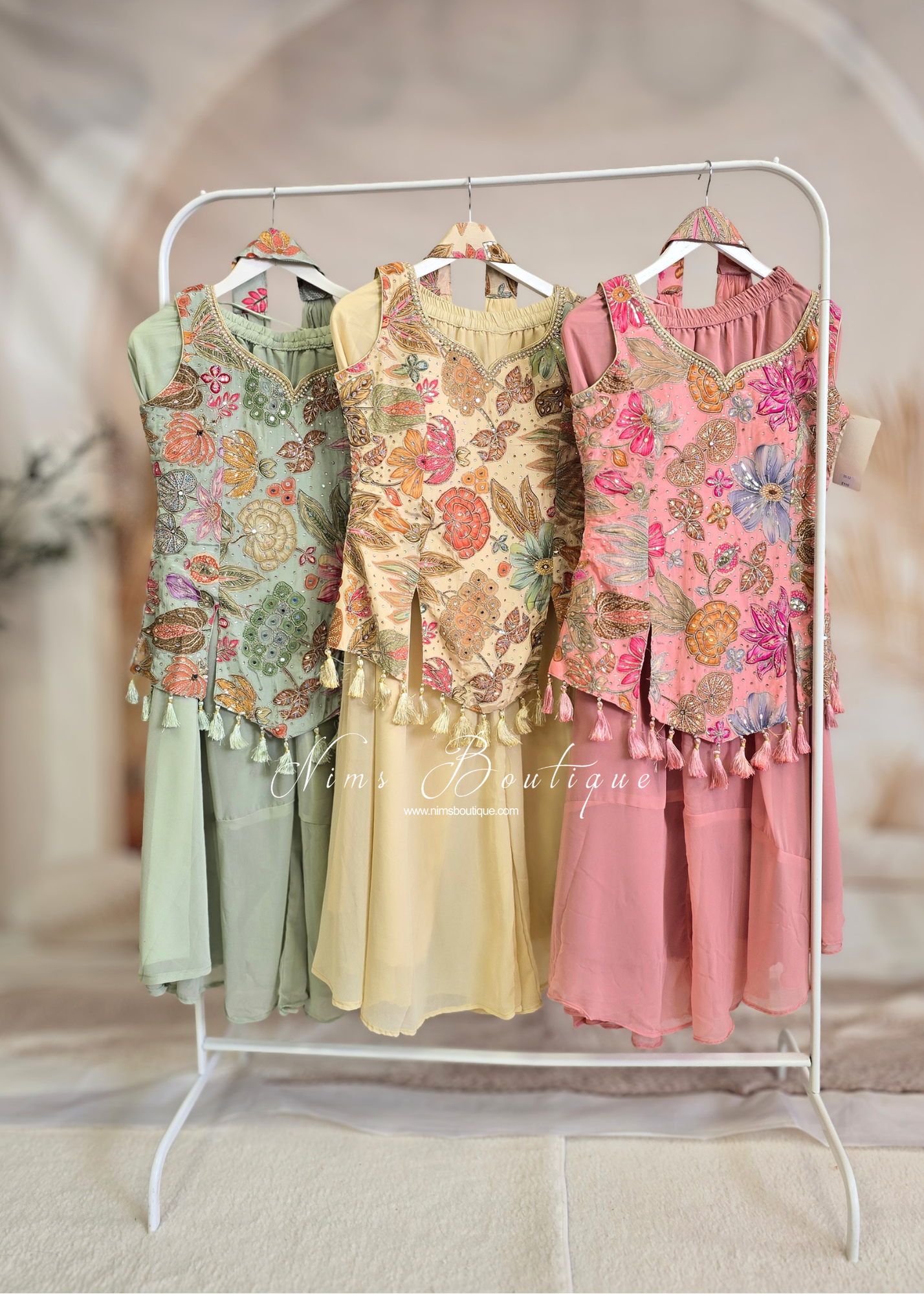 Pastel Embroidered Tassel Sharara Suit (size 10-12)