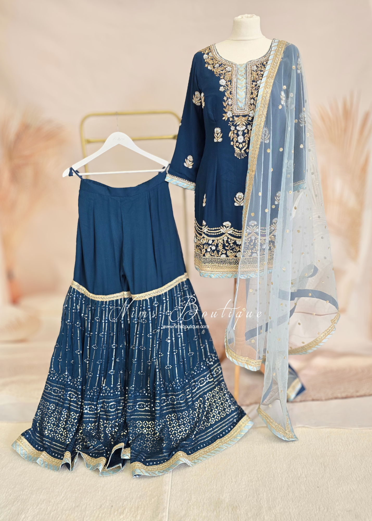 Dark Teal & Light Blue Gharara Suit (size 10-12)