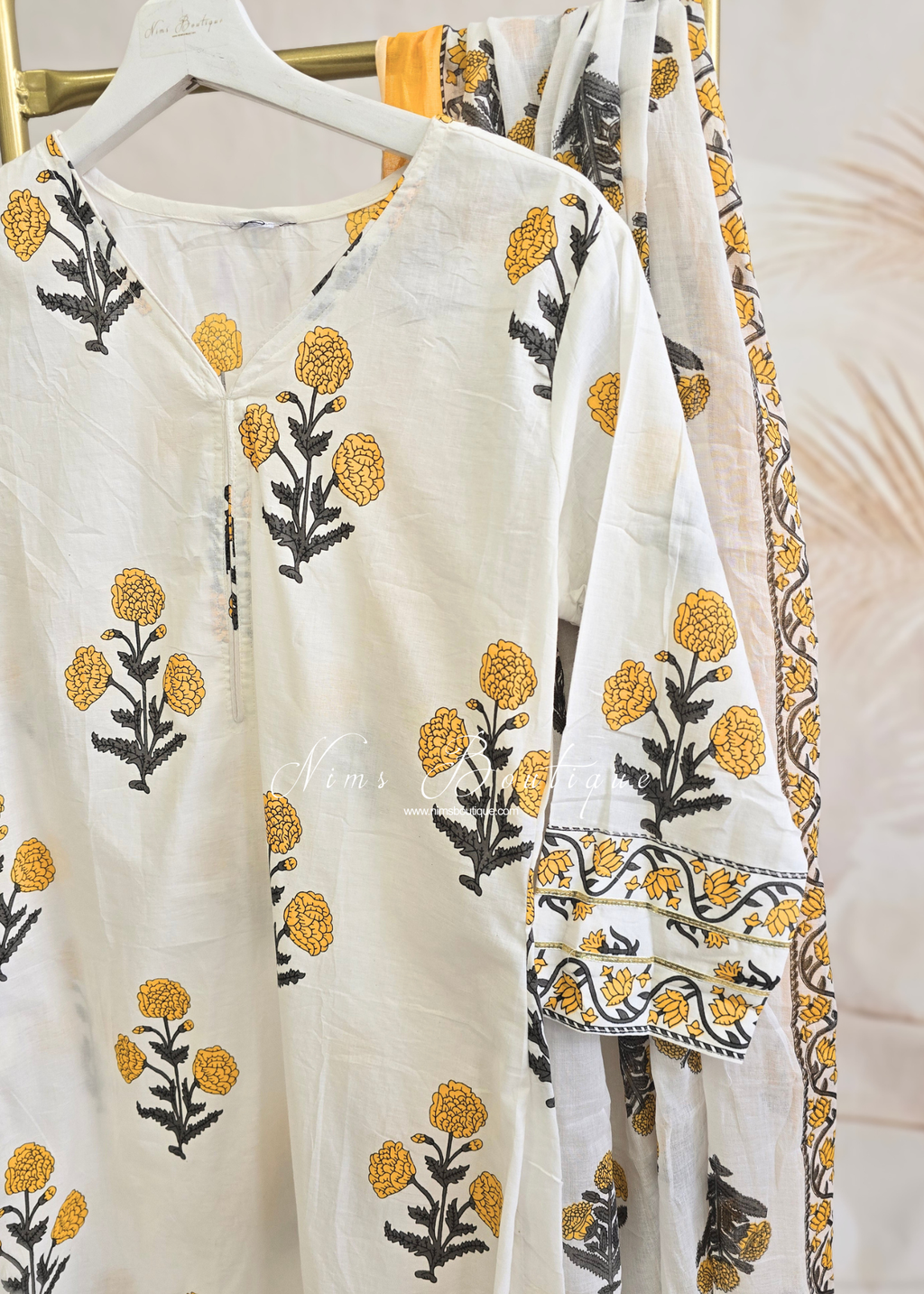 White Yellow Cottom Printed Floral Gharara Suit (size 14-18)