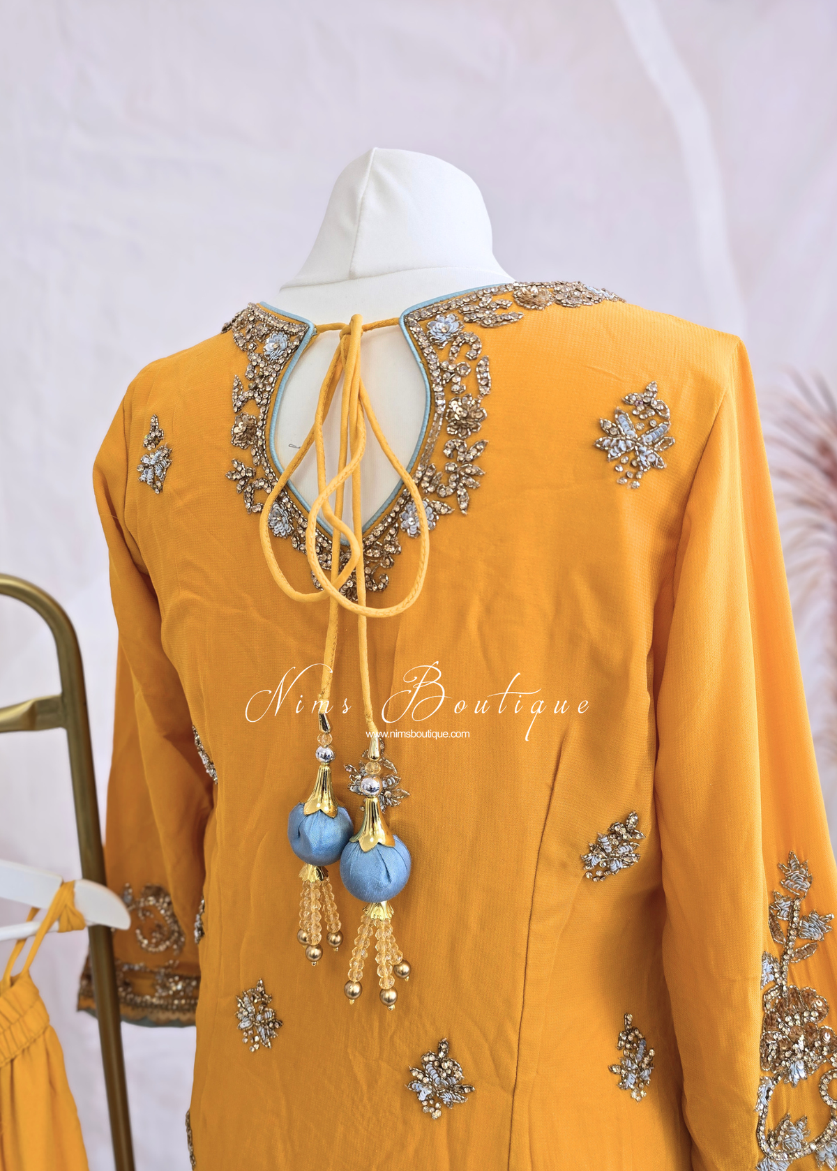 Mustard & Light Blue Gharara Suit (size 10-12)