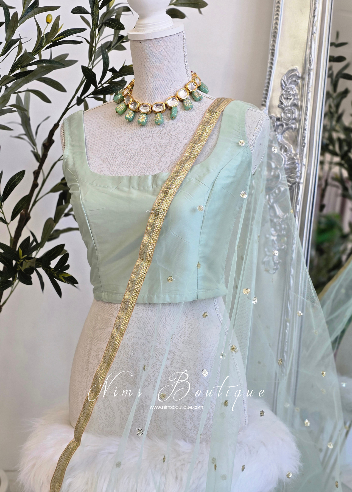 NB Dusky Mint Net Sequin Dupatta/Chunni