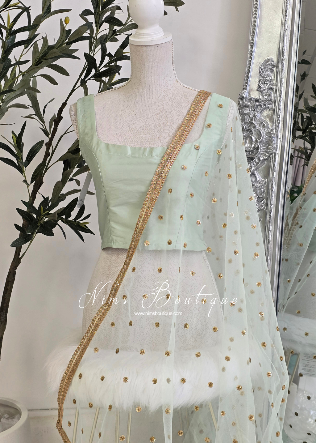 Luxury Mint Green Net Sequin Dupatta/Chunni (LNS9)