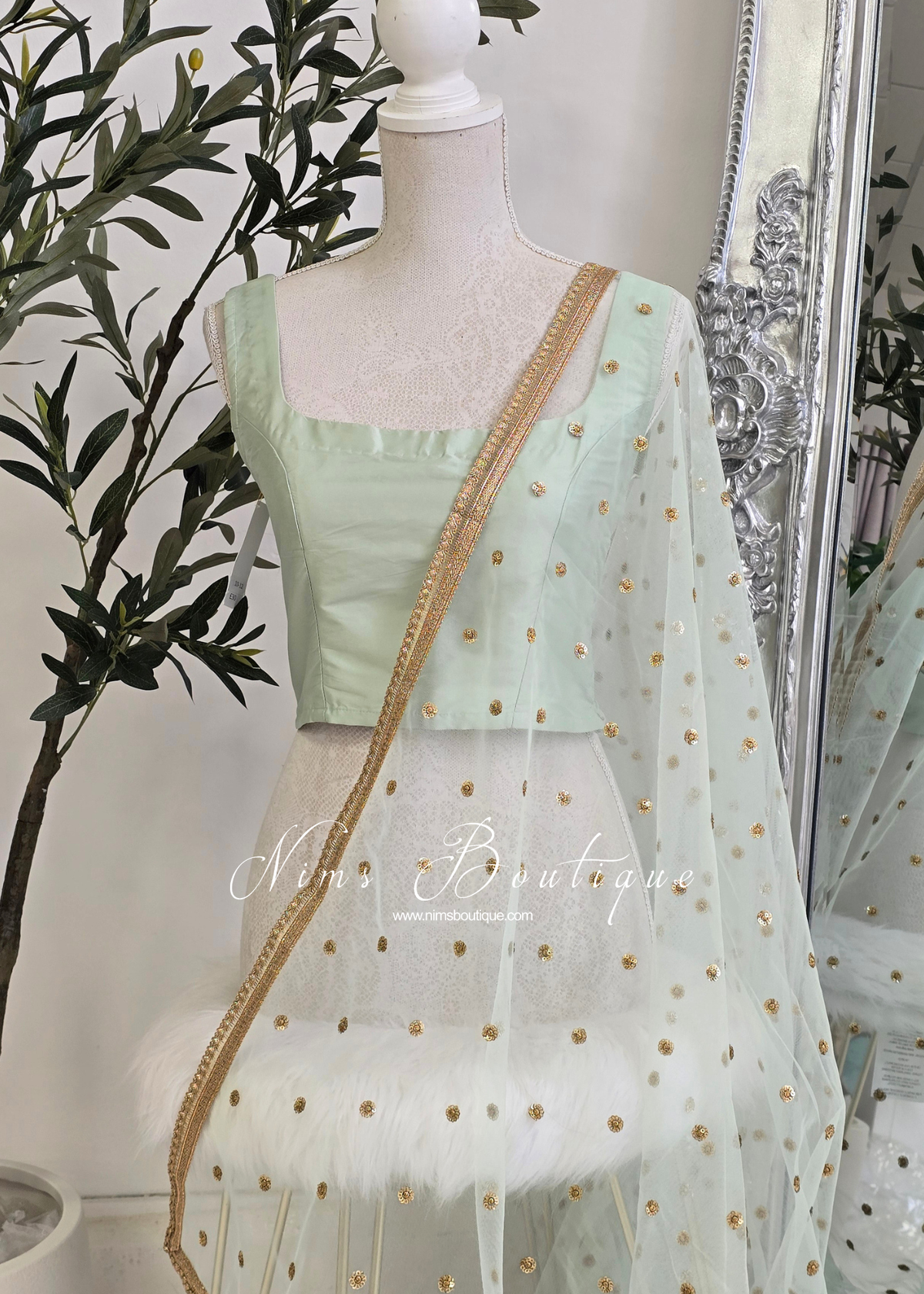 Luxury Mint Green Net Sequin Dupatta/Chunni (LNS9)