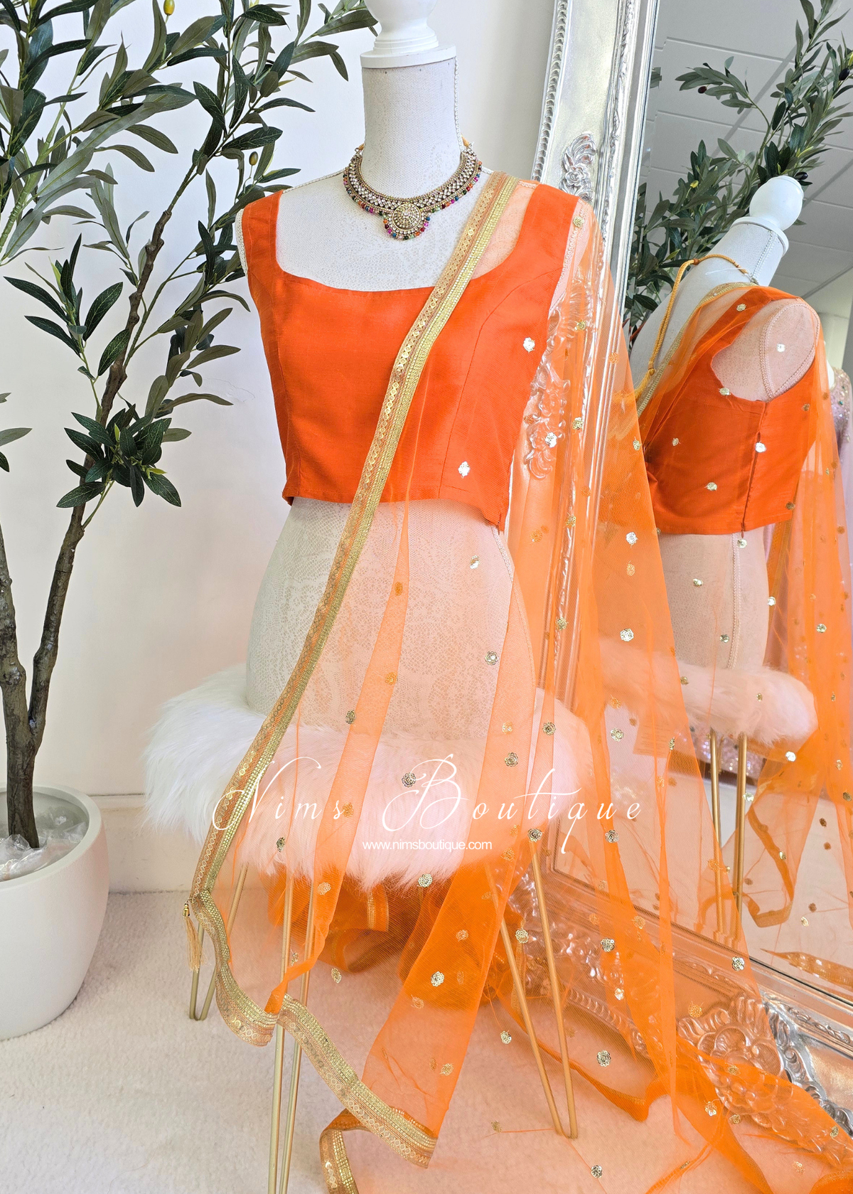 NB Orange Net Sequin Dupatta/Chunni