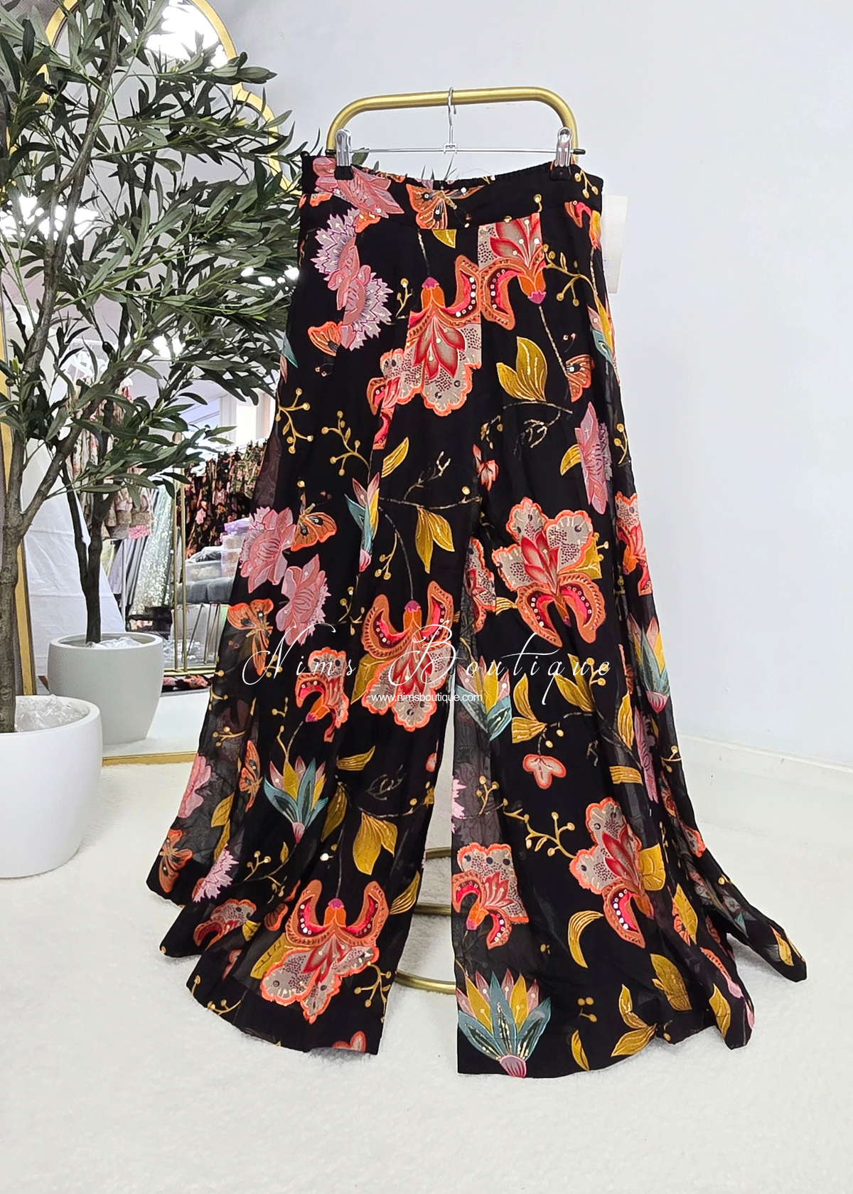 Evelina Black & Orange Floral readymade trousers (size 10-26)