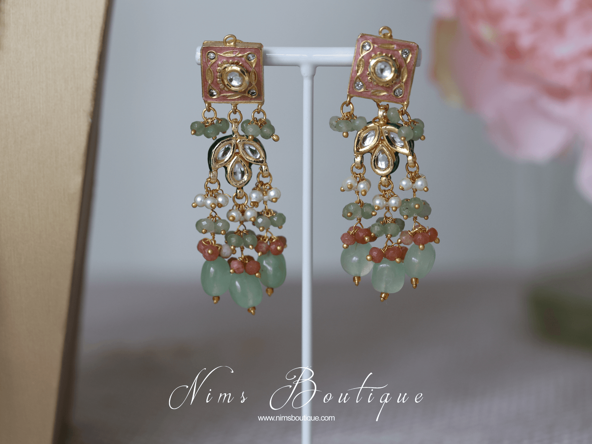 Nims Boutique Nishita Mint & Dusky Pink Meenakari Haar Set