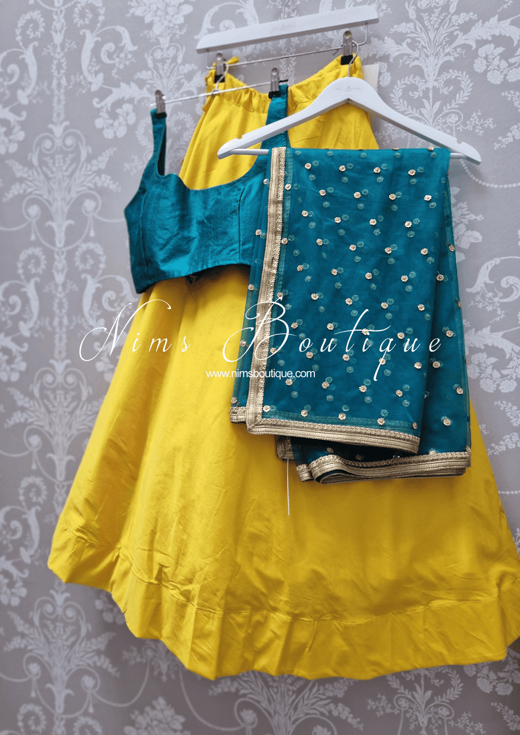 Nims Boutique Luxury Peacock Green Net Sequin Dupatta/Chunni LNS12