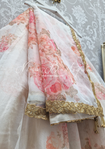 La Floraison Ivory Floral Organza readymade skirt/lehnga (sizes 4-20)