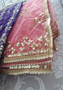 Luxury Unstitched Purple and Coral Pure Silk Suit