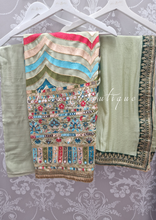 Luxury Unstitched Dusky Mint Thread Embroidered Suit