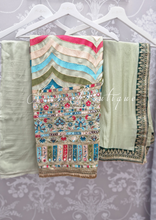 Luxury Unstitched Dusky Mint Thread Embroidered Suit