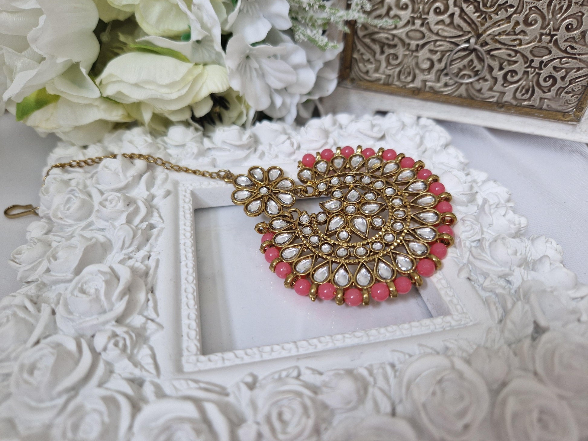 Nims Boutique Large Antique Gold & Coral Tikka SUM24