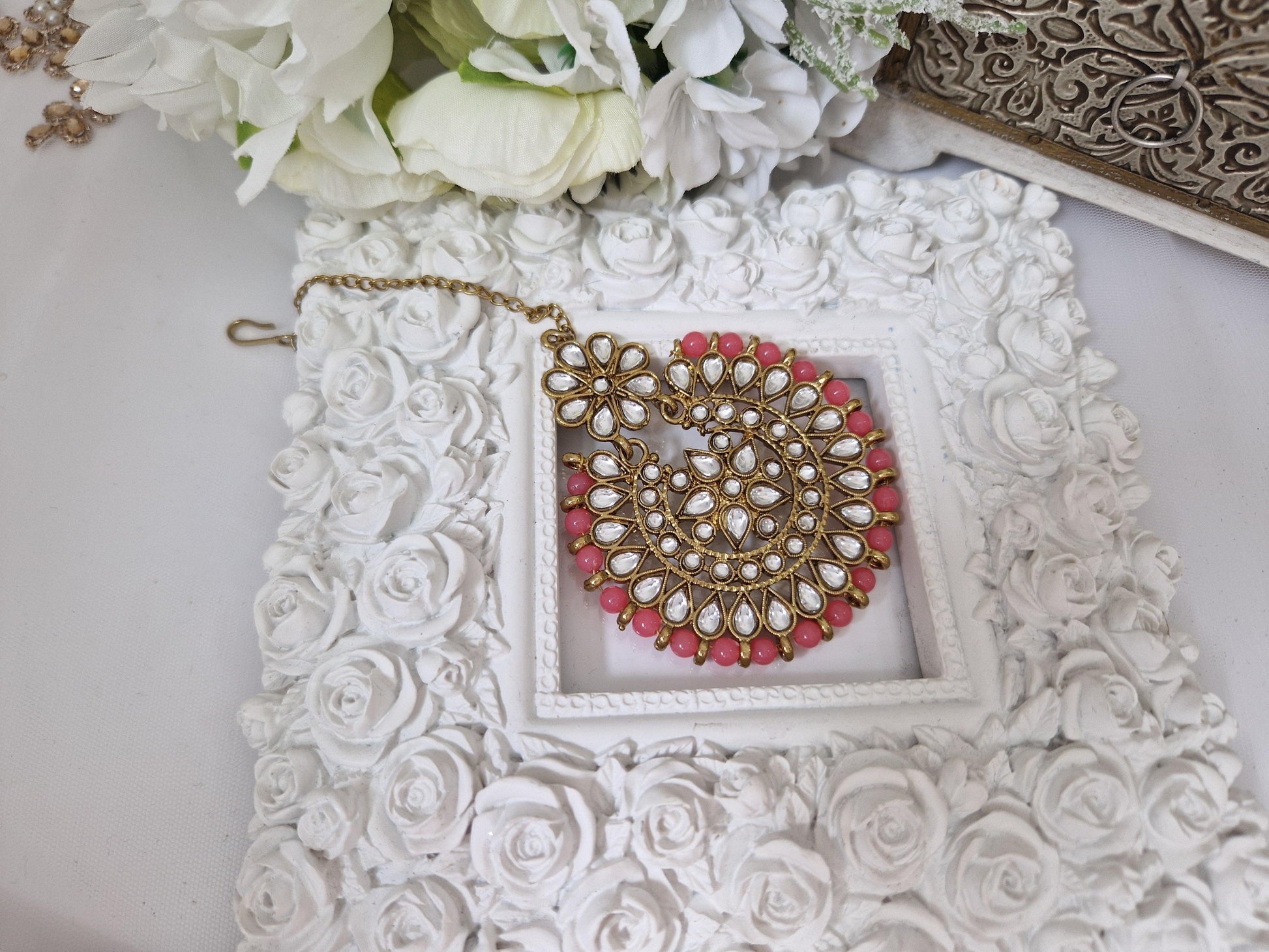 Nims Boutique Large Antique Gold & Coral Tikka SUM24