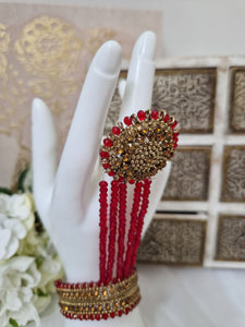 Royal Red & Gold Stone Handpiece / Hath Panja (SUM28)