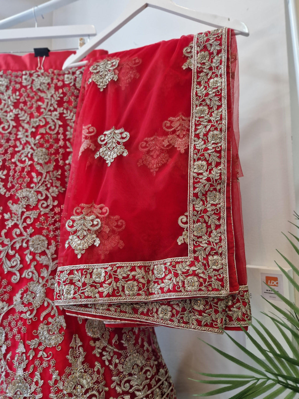 Nims Boutique Luxury Semi Stitched Red Bridal Embroidered Lehnga