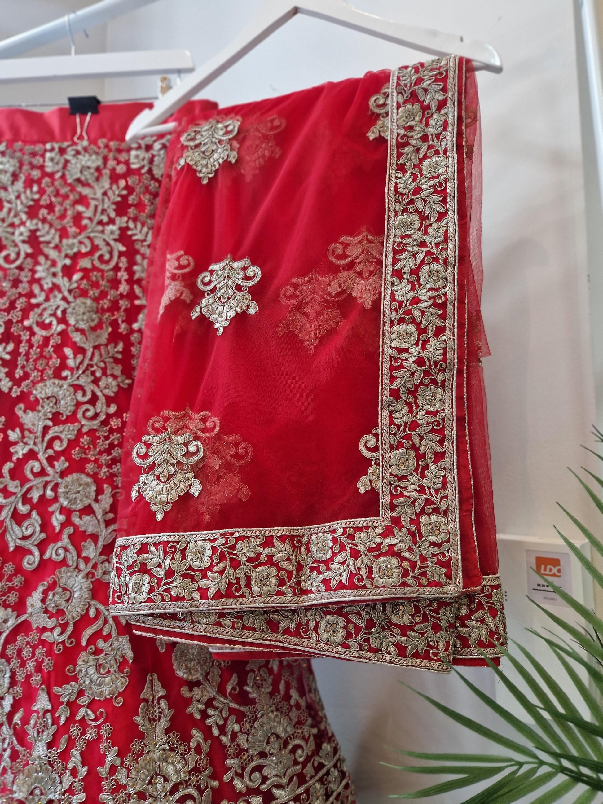 Nims Boutique Luxury Semi Stitched Red Bridal Embroidered Lehnga