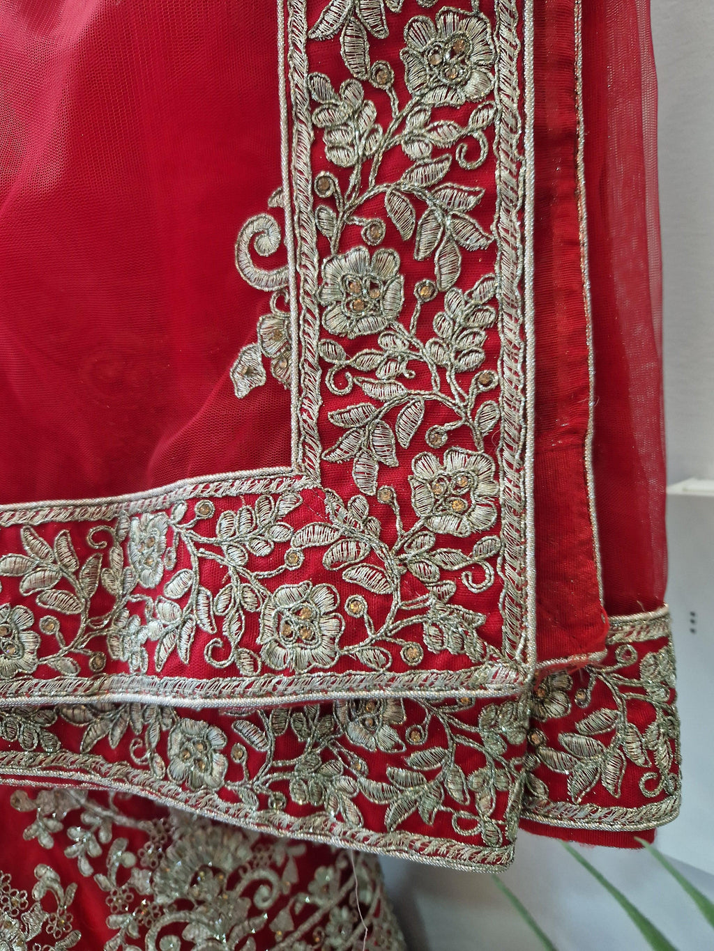 Nims Boutique Luxury Semi Stitched Red Bridal Embroidered Lehnga