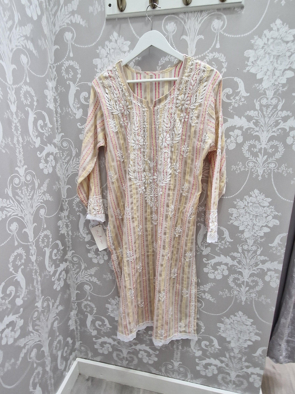 Nims Boutique Pure cotton Stripe Embroidered Kurt's Top. 12-14