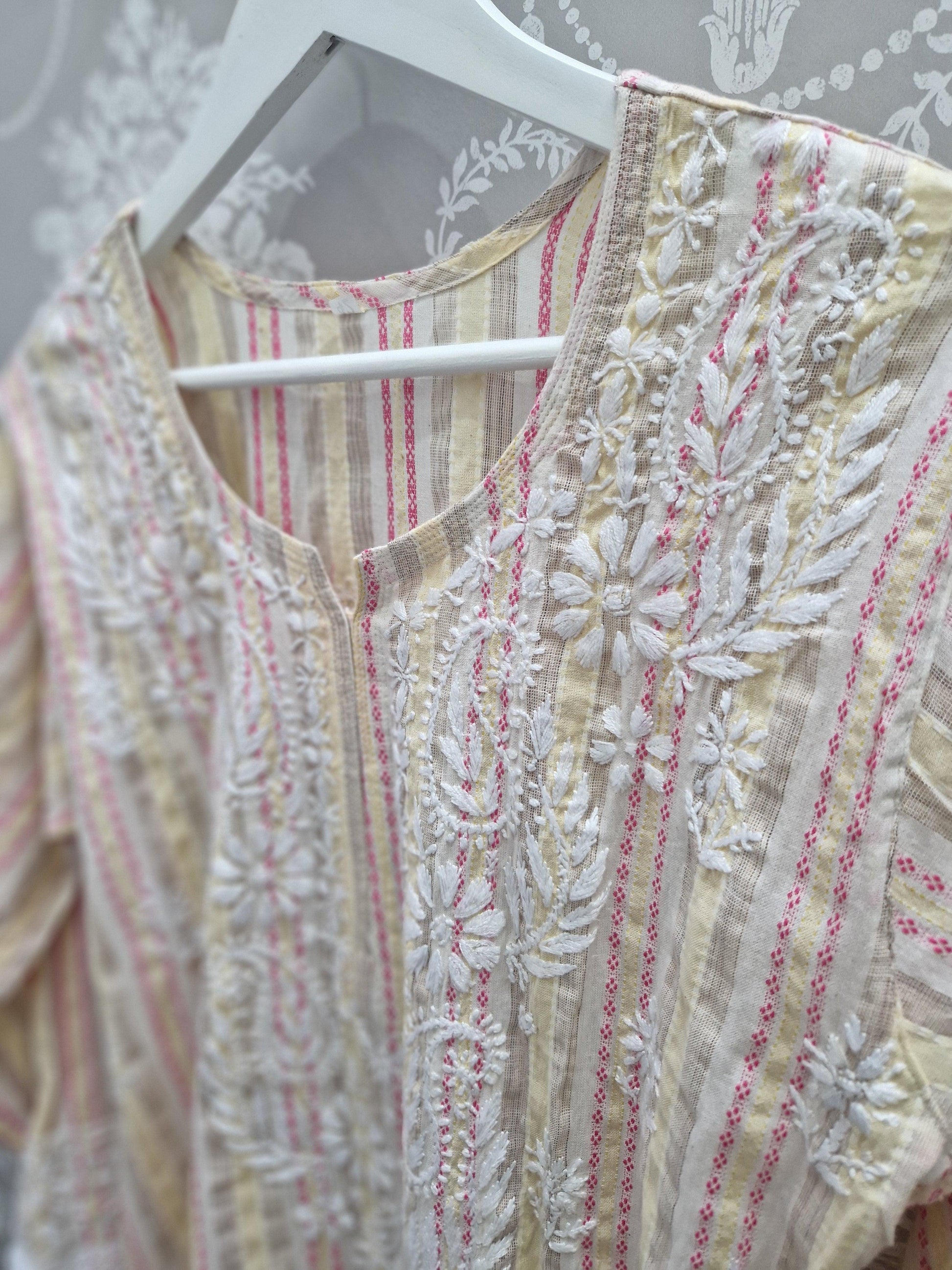 Nims Boutique Pure cotton Stripe Embroidered Kurt's Top. 12-14