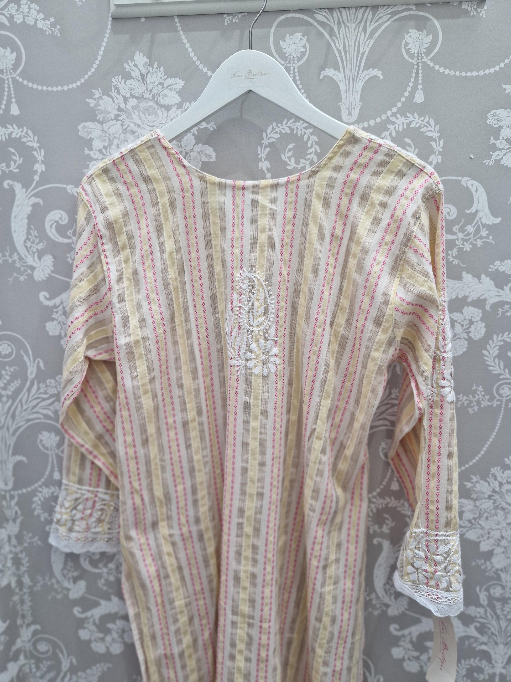 Nims Boutique Pure cotton Stripe Embroidered Kurt's Top. 12-14