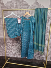 Teal stripe embellished cotton trousers suit 10-12