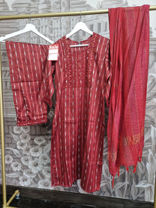 Maroon stripe embellished cotton trousers suit 10-12