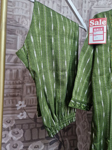 Green stripe embellished cotton trousers suit 10-12