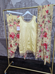 Yellow Silk Floral Salwar Suit 10-12