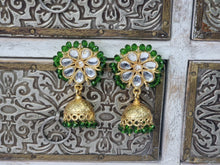 Small Gold & Green Jhumka Earrings (DS50)