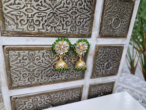Small Gold & Green Jhumka Earrings (DS50)