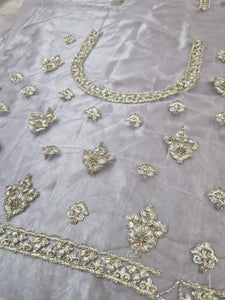 Luxury Semi Stitched Grey/Lilac Embroidered Lehnga