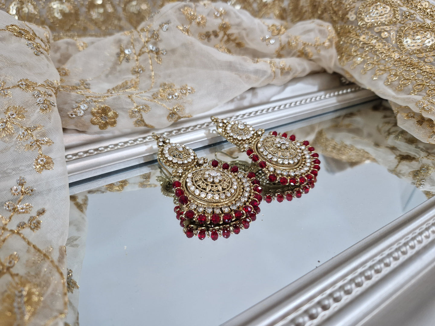 Royal Antique Gold & Dark Red Earrings (BD9)