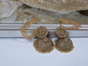 Maharani Gold Stone Jhumka Earrings with chains (BD24)