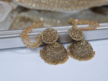 Maharani Gold Stone Jhumka Earrings with chains (BD24)
