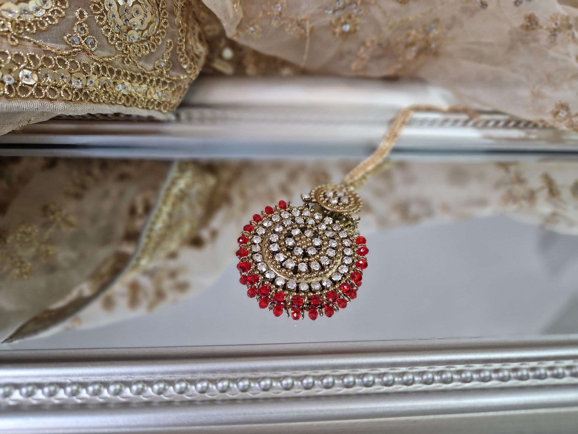 Nims Boutique Royal Antique Gold & Red Tikka SS3