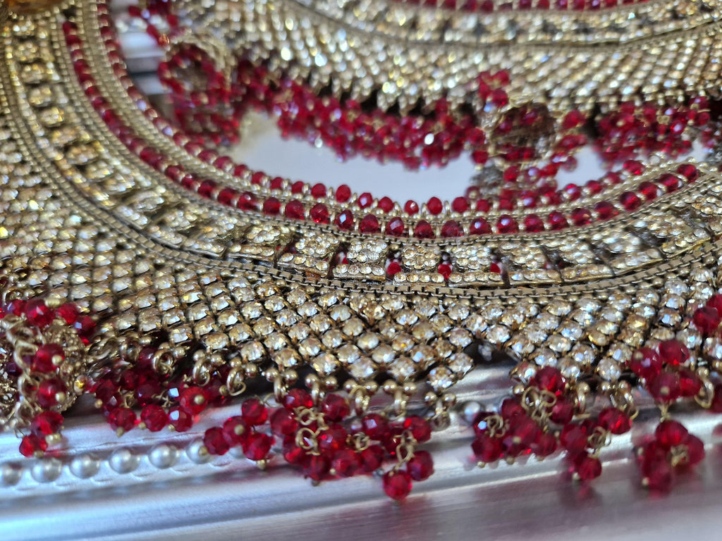 Nims Boutique Royal Shaadi Antique Gold & Red & Gold Stone Anklets slight fault