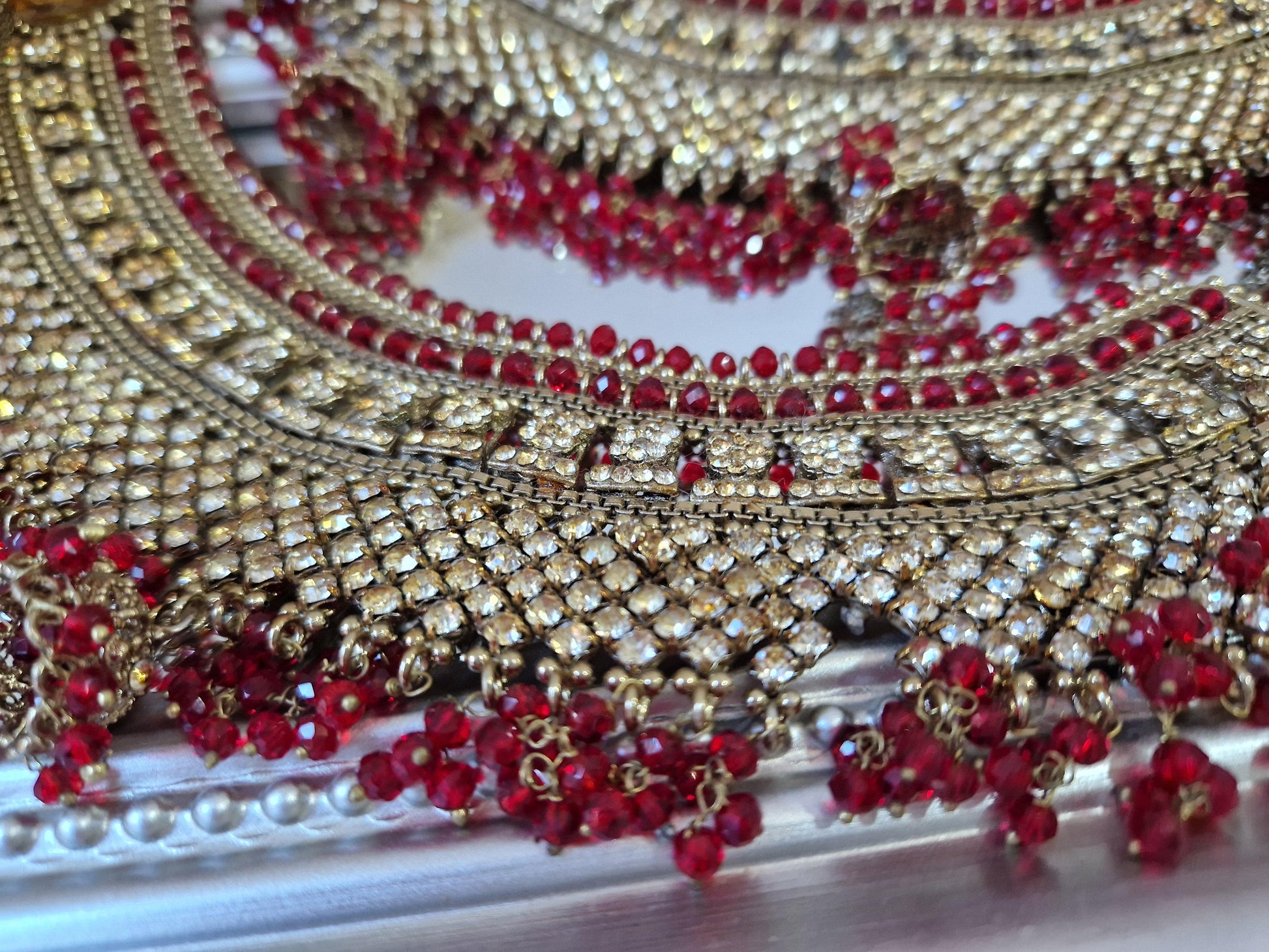 Nims Boutique Royal Shaadi Antique Gold & Red & Gold Stone Anklets slight fault