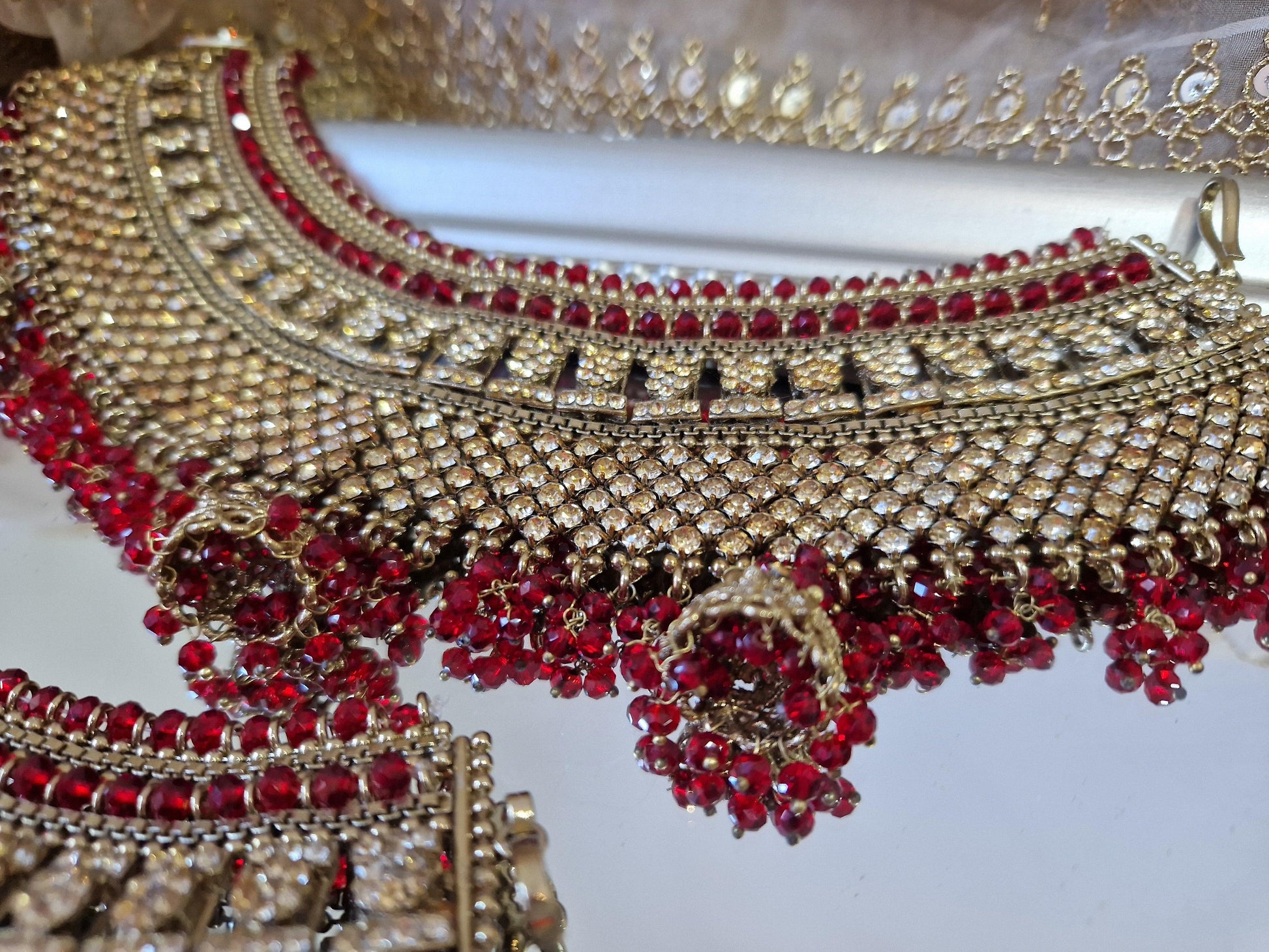 Nims Boutique Royal Shaadi Antique Gold & Red & Gold Stone Anklets slight fault