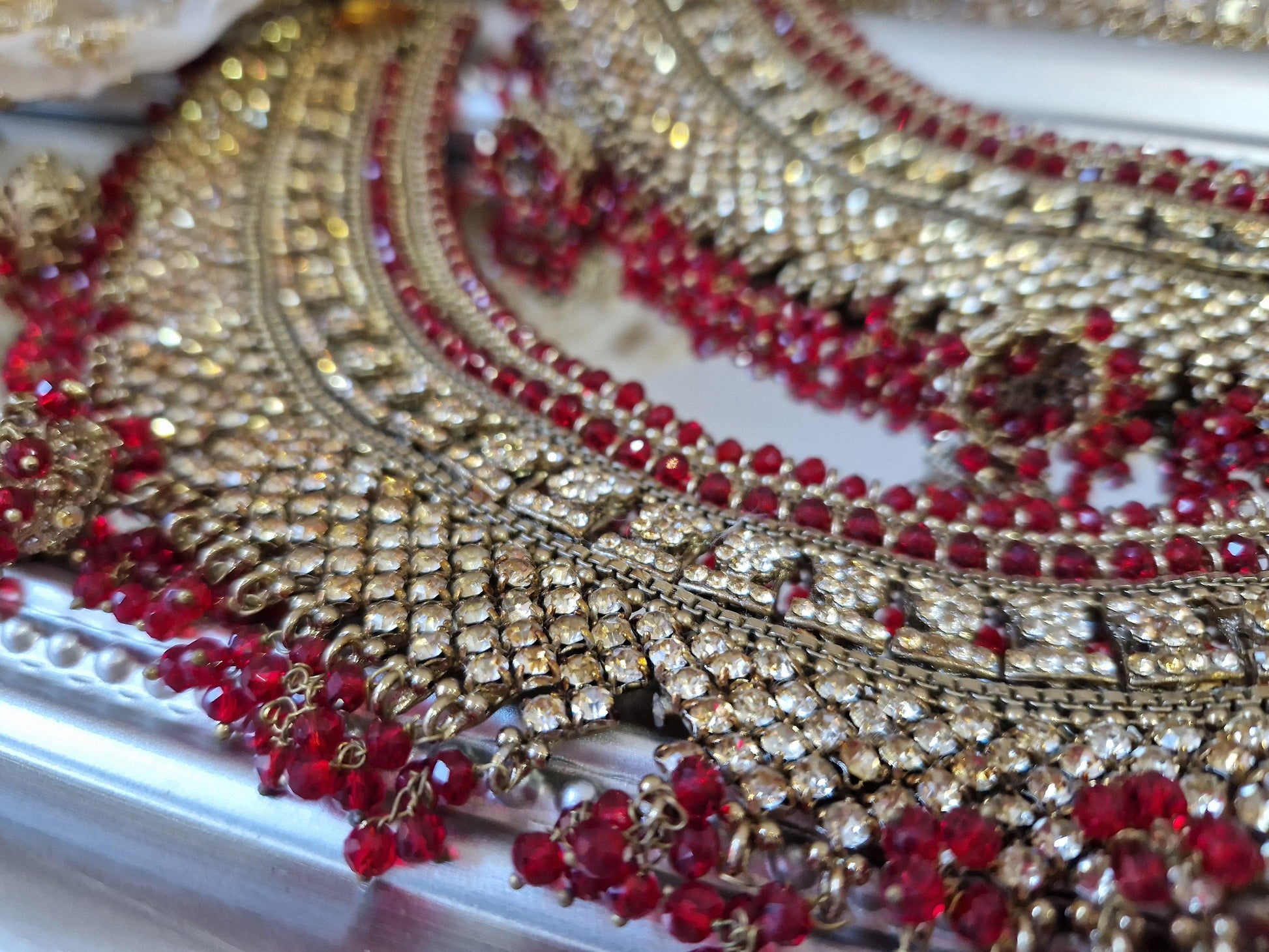 Nims Boutique Royal Shaadi Antique Gold & Red & Gold Stone Anklets slight fault