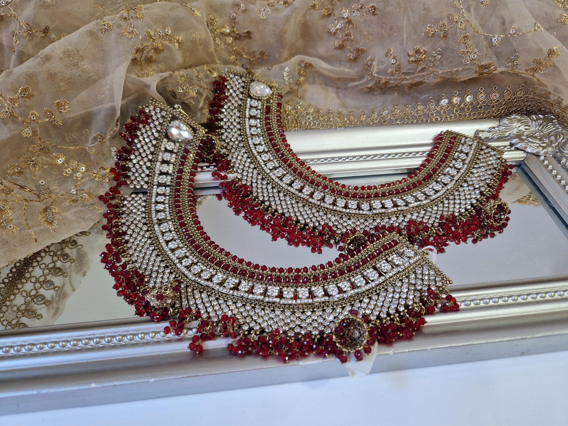 Nims Boutique Royal Shaadi Antique Gold & Red Anklets slight fault
