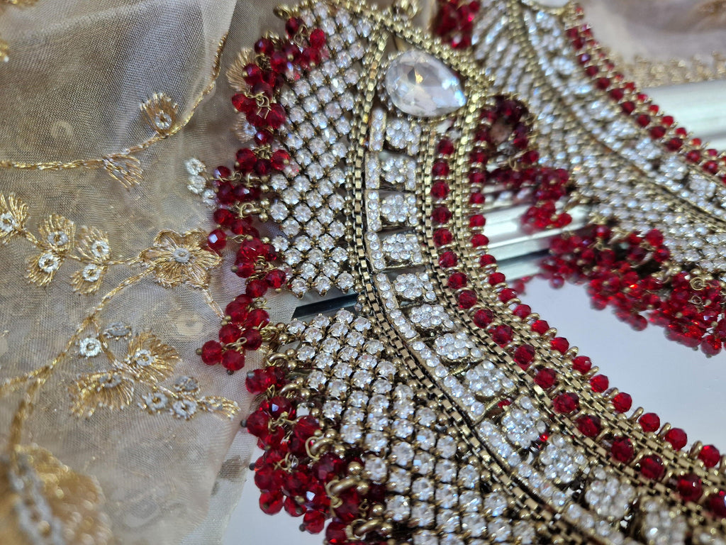 Nims Boutique Royal Shaadi Antique Gold & Red Anklets slight fault