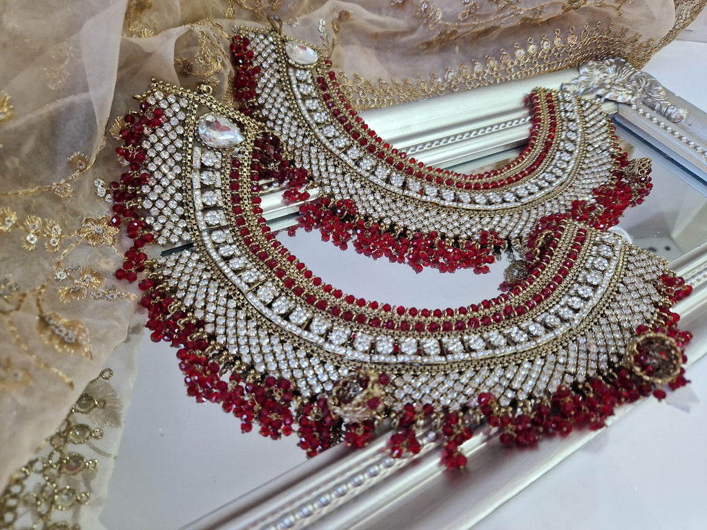 Nims Boutique Royal Shaadi Antique Gold & Red Anklets slight fault