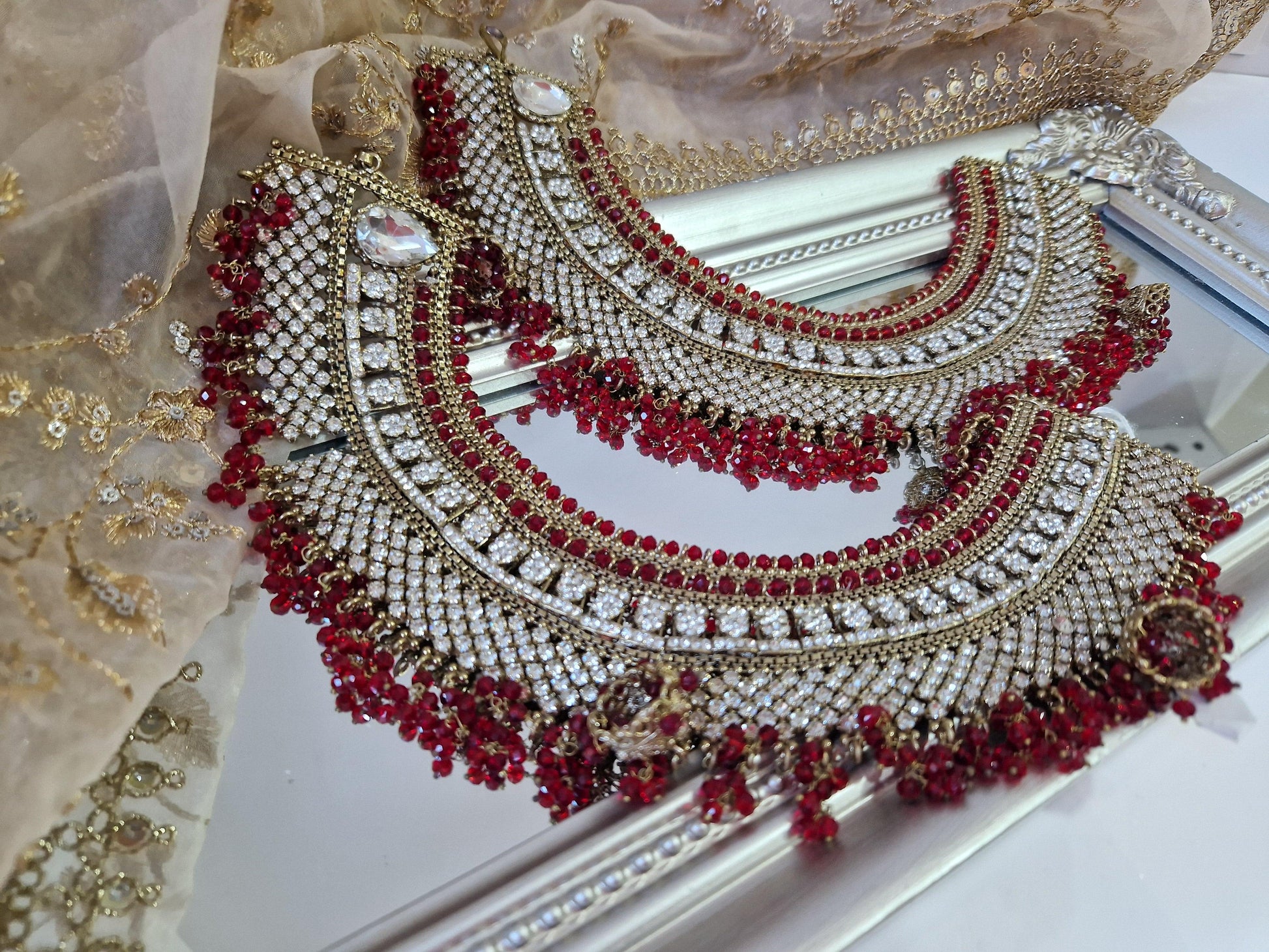 Nims Boutique Royal Shaadi Antique Gold & Red Anklets slight fault