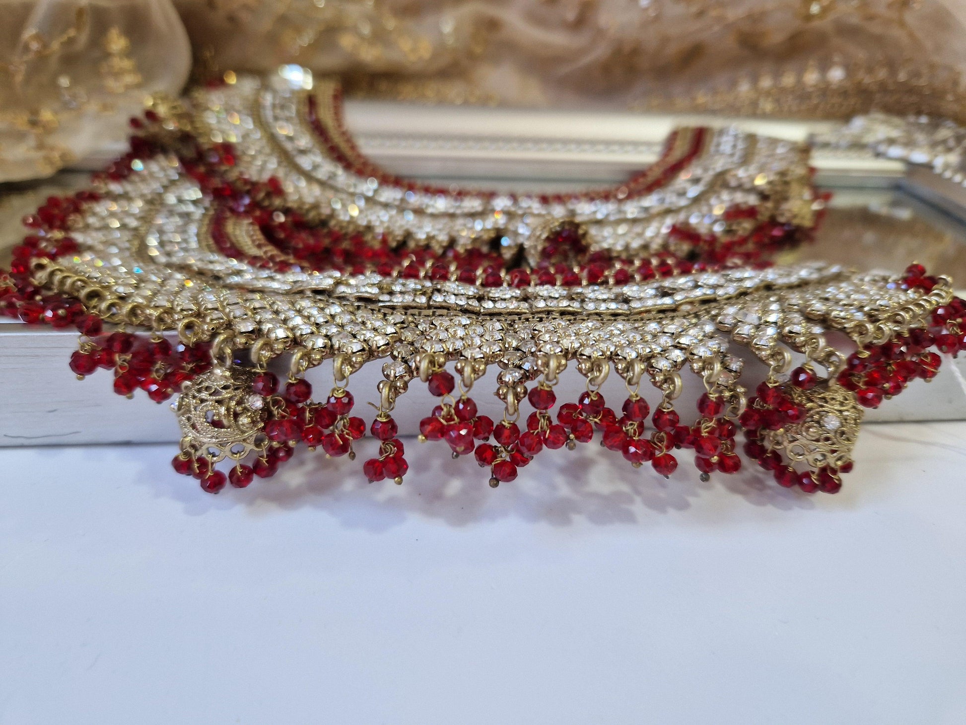 Nims Boutique Royal Shaadi Antique Gold & Red Anklets slight fault